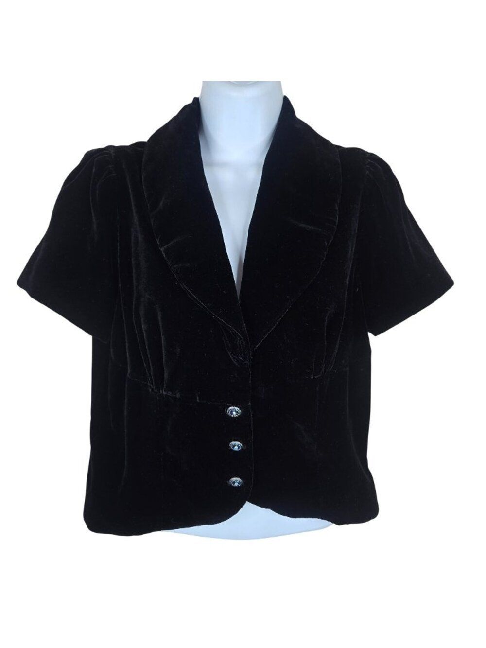 Vintage 90s Shine New York Black Velvet Short Sleeve Bolero Jacket Size L Croppe
